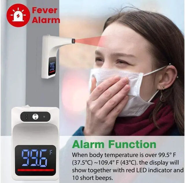 Alt view image 5 of 6 - BONAEVER Wall Mounted Infrared Forehead Thermometer for Adults Non Contact Digital Wall Thermometer with LCD Display Fever Alarm Accurate Instant Reading for Offices Schools Factories