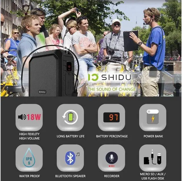 Alt view image 2 of 7 - BONAEVER Bluetooth Voice Amplifier Portable Waterproof Voice Amplifier with Wired Microphone Headset 18W 4400mAh Rechargeable Bluetooth Microphone Speaker for TeachersOutdoorsClassroomFitness