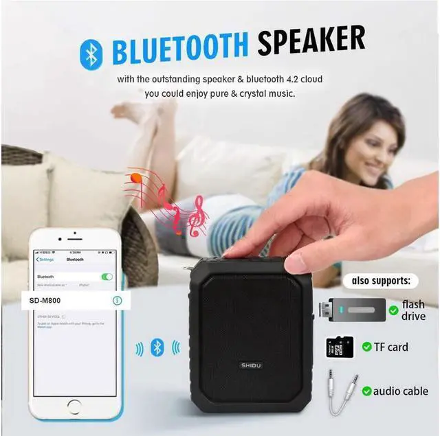 Alt view image 3 of 7 - BONAEVER Bluetooth Voice Amplifier Portable Waterproof Voice Amplifier with Wired Microphone Headset 18W 4400mAh Rechargeable Bluetooth Microphone Speaker for TeachersOutdoorsClassroomFitness