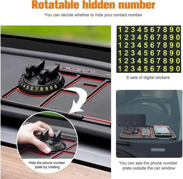 Alt view image 4 of 7 - BONAEVER Non-Slip Phone Pad for 4-in-1 Car Car Dashboard Phone Mat with Temporary Car Parking Card Number Plate Aromatherapy Anti-Shake Pad Universal Phone Holder