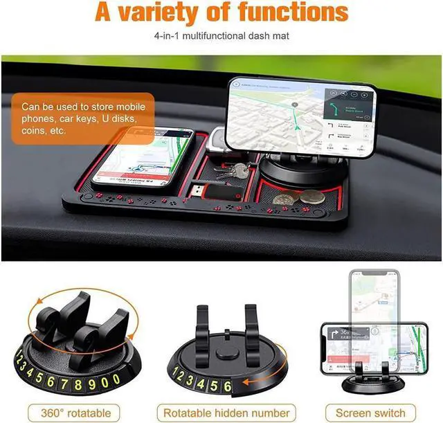 Alt view image 3 of 7 - BONAEVER Non-Slip Phone Pad for 4-in-1 Car Car Dashboard Phone Mat with Temporary Car Parking Card Number Plate Aromatherapy Anti-Shake Pad Universal Phone Holder