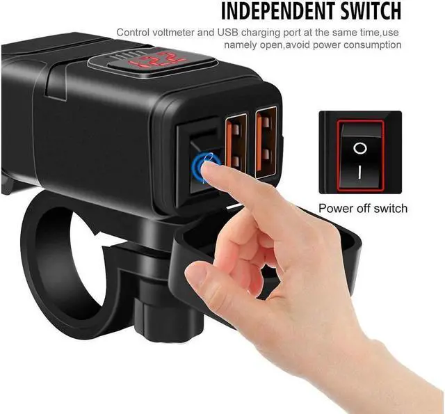 Alt view image 3 of 7 - BONAEVER Motorcycle USB Phone Charger Waterproof 6.8A Dual Port QC3.0 Fast Charging Quick Disconnect SAE USB Adapter with Voltmeter ON/Off Switch&Fuse for Phone