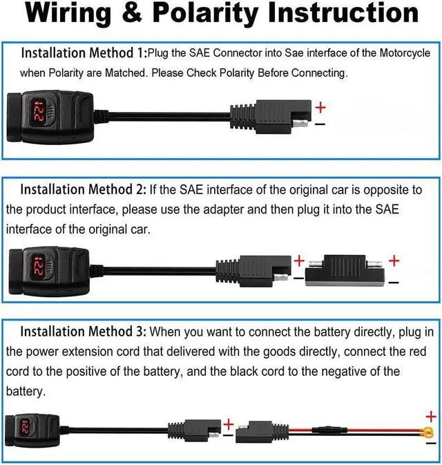 Alt view image 7 of 7 - BONAEVER Motorcycle USB Phone Charger Waterproof 6.8A Dual Port QC3.0 Fast Charging Quick Disconnect SAE USB Adapter with Voltmeter ON/Off Switch&Fuse for Phone