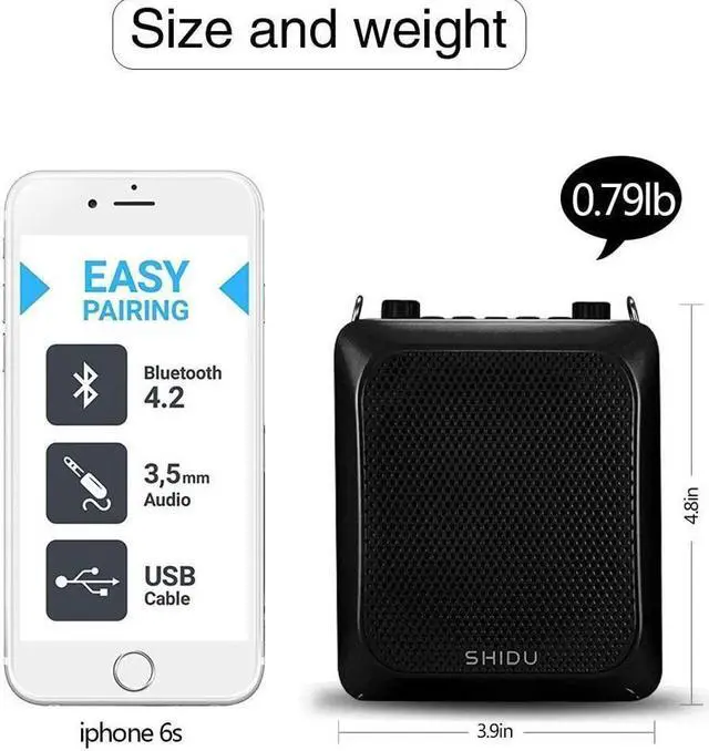 Alt view image 6 of 7 - BONAEVER Bluetooth Voice Amplifier with Microphone Wireless Headset 25W Loudly Personal H sfree Portable Microphone with Speaker Echo Amp Small Pa Systerm for Teachers Classroom Coaches ect