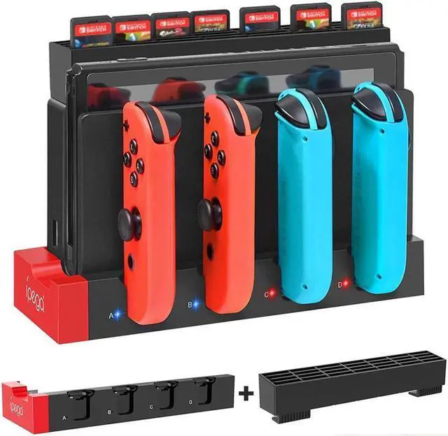 Main image of BONAEVER Charging Dock Compatible with Switch Joy Cons Controllers with Game Cards Holder Upgraded Compact Charging Station Stand with Extended USB Port