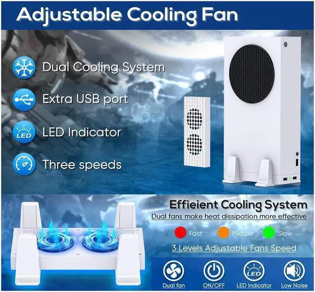 Alt view image 2 of 7 - BONAEVER Cooling Stand Compatible with Xbox Series S Dual Purpose Cooling Fan Cooler System Dock Station Accessories 3 Level Adjustable Speed & 2 Extra USB Ports (Only Compatible with Xbox Series S)