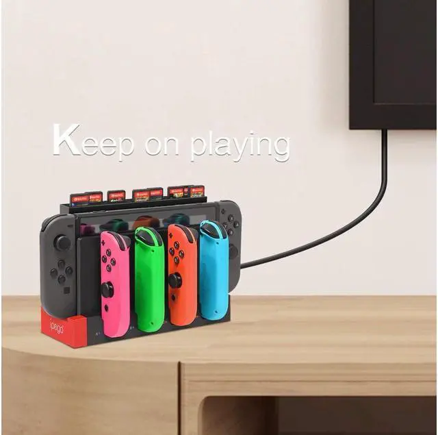 Alt view image 6 of 7 - BONAEVER Charging Dock Compatible with Switch Joy Cons Controllers with Game Cards Holder Upgraded Compact Charging Station Stand with Extended USB Port