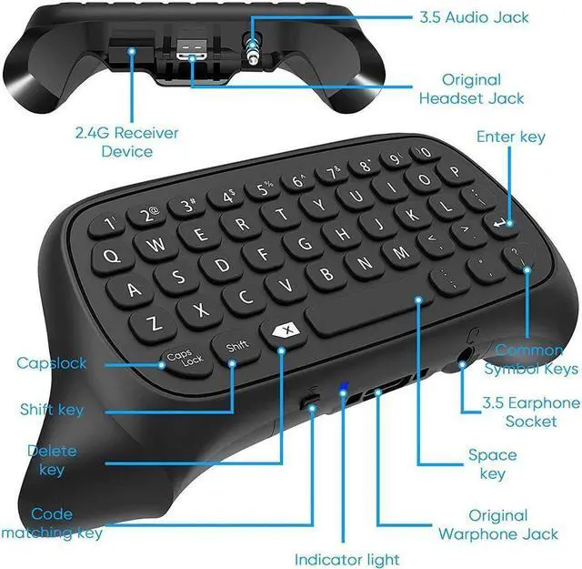 Alt view image 3 of 7 - Controller Keyboard for Xbox Series X/Series S/One/S/ Controller, MENEEA Mini Game Chatpad Keypad with Audio/3.5mm Headset Jack & 2.4Ghz Receiver Accessories for Xbox Series X/S Game Controller