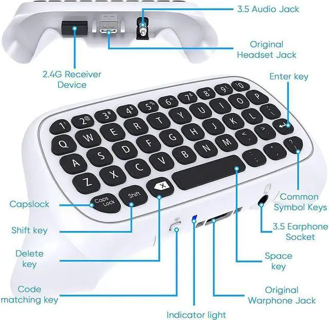 Alt view image 5 of 6 - Controller Keyboard for Xbox Series X/Series S/One/S/ Controller, MENEEA Mini Game Chatpad Keypad with Audio/3.5mm Headset Jack & 2.4Ghz Receiver Accessories for Xbox Series X/S Game Controller