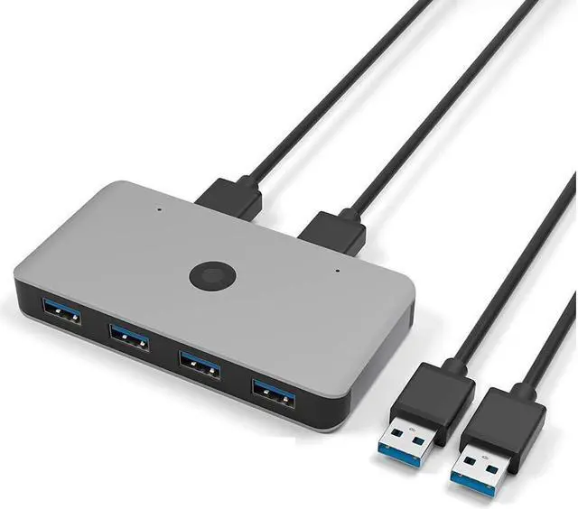 Main image of BONAEVER USB 3.0 Aluminum Sharing Switch Selector 4 Port 2 Computers Peripheral Switcher Adapter Hub for PC Printer Scanner Mouse Keyboard with One Button Swapping 2 Pack USB 3.0 Male Cable