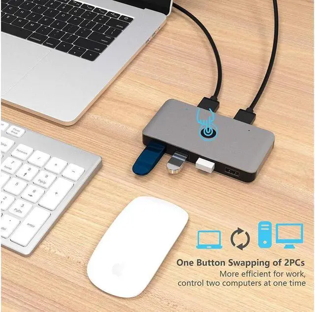 Alt view image 4 of 7 - BONAEVER USB 3.0 Aluminum Sharing Switch Selector 4 Port 2 Computers Peripheral Switcher Adapter Hub for PC Printer Scanner Mouse Keyboard with One Button Swapping 2 Pack USB 3.0 Male Cable