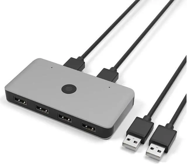 Main image of BONAEVER Aluminum Build USB Switch Selector 2 Computers Sharing 4 USB Devices USB 2.0 Peripheral Switcher Box Hub for Mouse Scanner Printer PCs with One-Button Swapping 2 Pack USB A to A Cable