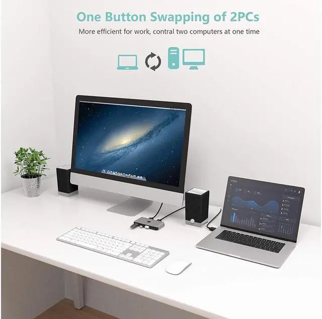 Alt view image 6 of 7 - BONAEVER Aluminum Build USB Switch Selector 2 Computers Sharing 4 USB Devices USB 2.0 Peripheral Switcher Box Hub for Mouse Scanner Printer PCs with One-Button Swapping 2 Pack USB A to A Cable