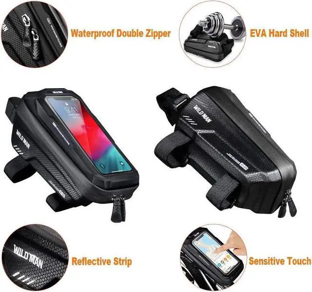 Alt view image 4 of 7 - BONAEVER Bike Phone Bag Frame Bag Waterproof Bike Phone Holder MTB Frame Bag Handlebar Pouch Touch Screen Cycling Phone Mount for Smartphone Under 6.5 Inch