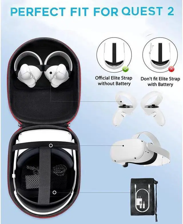 Alt view image 2 of 6 - Case for Oculus Quest 2 fit Official Elite Strap Version, with Silicone Face Cover & Len Protector, Portable Protection Hard Carrying Case for Meta Quest 2 VR Headset and Controllers Accessories