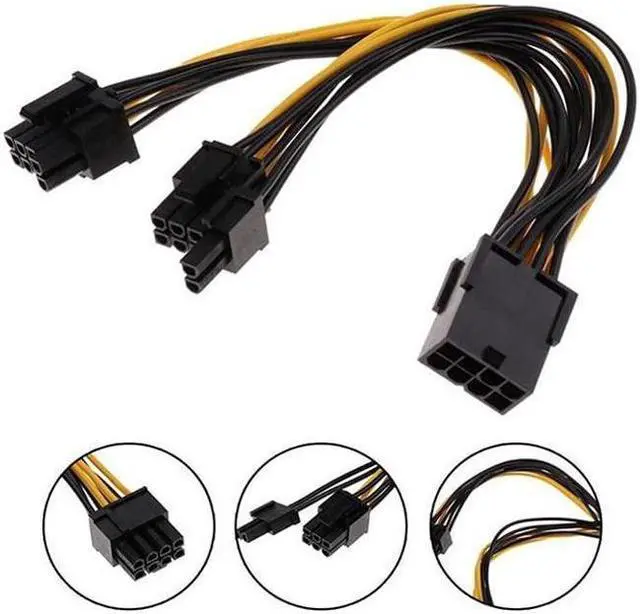 Alt view image 6 of 7 - BONAEVER 3 Packs GPU VGA PCIe 8 Pin Female to Dual 8 Pin (6+2) Male PCI Express Adapter Splitter Power Cable 9 inch