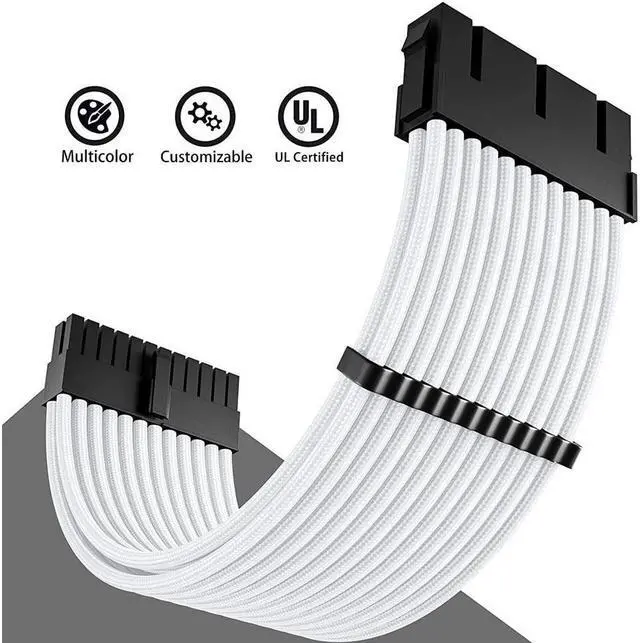 Alt view image 3 of 7 - BONAEVER White Sleeved Cable PSU Power Supply Cable Extension Kits 18AWG 24Pin ATX / 8 (4+4) Pin EPS/Dual 8 (6+2) Pin PCIE with Combs 30CM