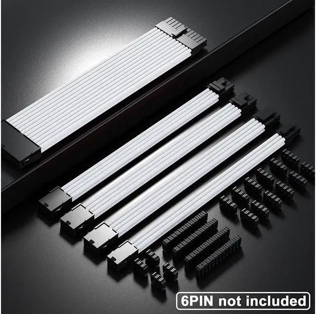 Alt view image 6 of 7 - BONAEVER White Sleeved Cable PSU Power Supply Cable Extension Kits 18AWG 24Pin ATX / 8 (4+4) Pin EPS/Dual 8 (6+2) Pin PCIE with Combs 30CM