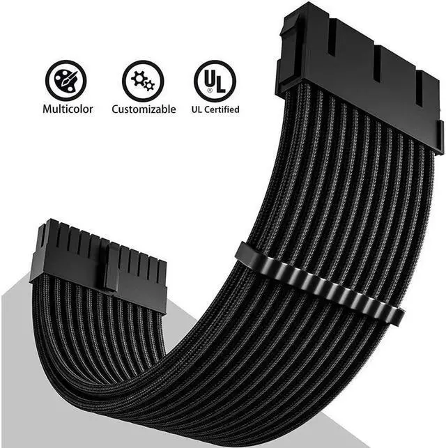 Alt view image 2 of 7 - BONAEVER Black Sleeved Cable PSU Power Supply Cable Extension Kits 18AWG 24Pin ATX / 8 (4+4) Pin EPS/Dual 8 (6+2) Pin PCIE with Combs 30CM Black