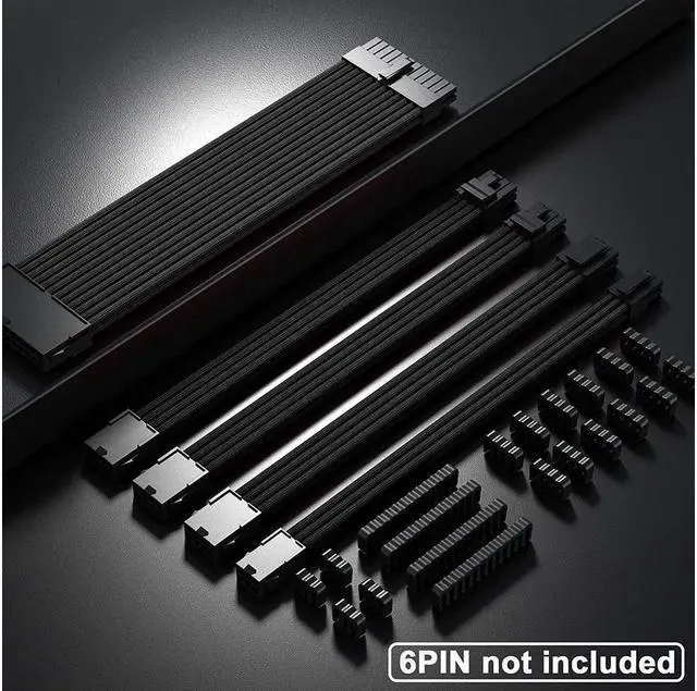 Alt view image 6 of 7 - BONAEVER Black Sleeved Cable PSU Power Supply Cable Extension Kits 18AWG 24Pin ATX / 8 (4+4) Pin EPS/Dual 8 (6+2) Pin PCIE with Combs 30CM Black
