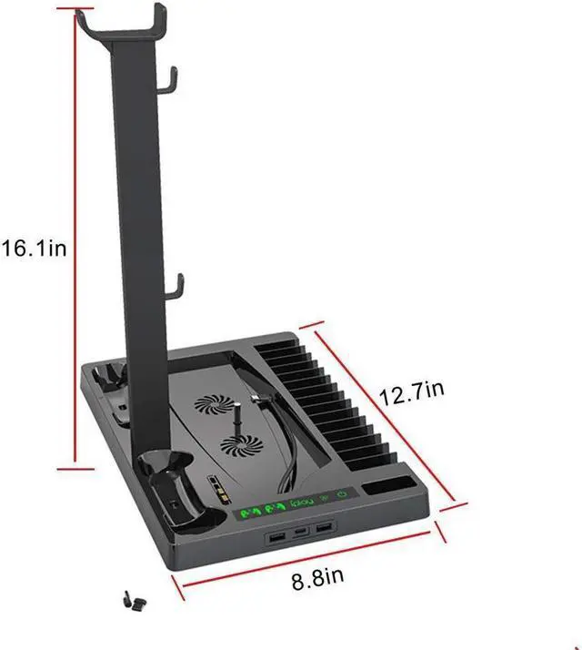 Alt view image 5 of 7 - Vertical Stand with Cooling Fan for PS5 Console and PS5 Digital Edition, PS5 Dualsense Charging Station, Charging Station Dock with Dual Controller Charger Ports and Retractable Game Storage for PS5