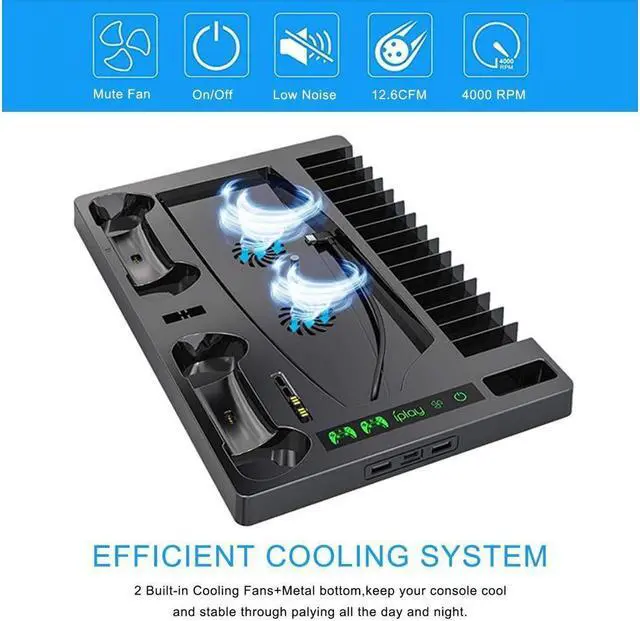 Alt view image 2 of 7 - Vertical Stand with Cooling Fan for PS5 Console and PS5 Digital Edition, PS5 Dualsense Charging Station, Charging Station Dock with Dual Controller Charger Ports and Retractable Game Storage for PS5