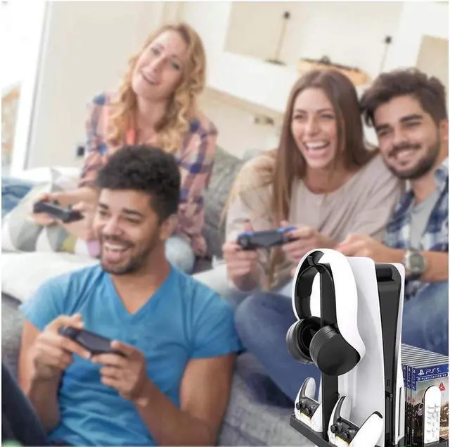 Alt view image 7 of 7 - Vertical Stand with Cooling Fan for PS5 Console and PS5 Digital Edition, PS5 Dualsense Charging Station, Charging Station Dock with Dual Controller Charger Ports and Retractable Game Storage for PS5