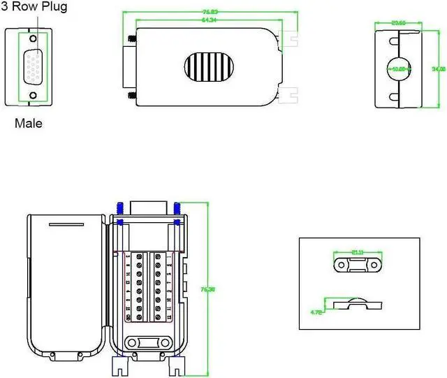 Alt view image 5 of 7 - BONAEVER D-SUB DB15 Male 15Pin Jack Port to Terminal Breakout Board Connector 3 Row Plug DR15 VGA Male with Case