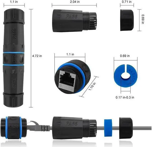 Alt view image 2 of 7 - BONAEVER 2 Packs Waterproof RJ45 Coupler Shielded Female to Female Waterproof Ethernet Coupler IP68 Ethernet Outdoor LAN Cable Connector for Cat5e / Cat6 Ethernet Cable
