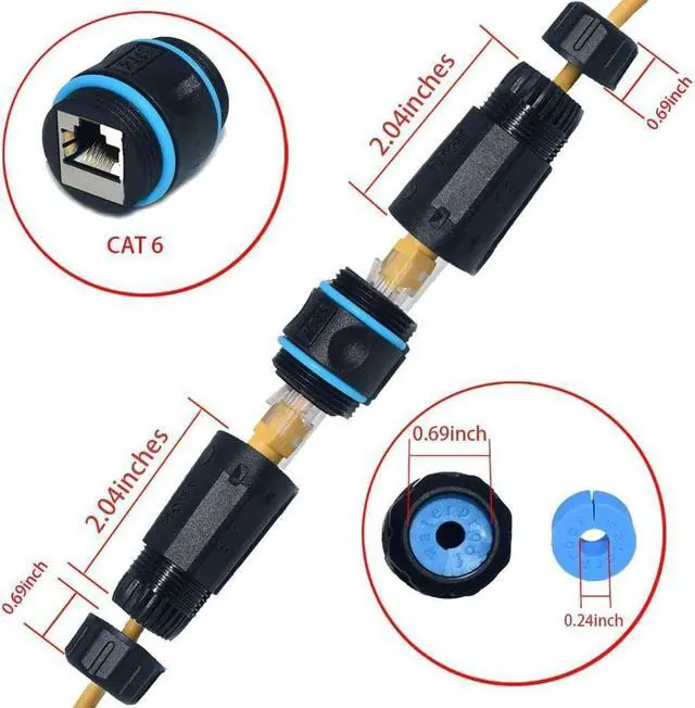 Alt view image 6 of 7 - BONAEVER 2 Packs Waterproof RJ45 Coupler Shielded Female to Female Waterproof Ethernet Coupler IP68 Ethernet Outdoor LAN Cable Connector for Cat5e / Cat6 Ethernet Cable