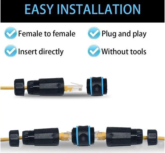 Alt view image 5 of 7 - BONAEVER 2 Packs Waterproof RJ45 Coupler Shielded Female to Female Waterproof Ethernet Coupler IP68 Ethernet Outdoor LAN Cable Connector for Cat5e / Cat6 Ethernet Cable