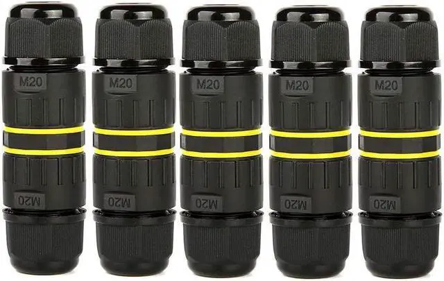 Main image of BONAEVER 5 Packs 3 Pole Wire Connector Waterproof IP68 External Electrical Junction BoxM20 for Ø5-12mm Wire Range(AC 400V 24A)UL2 Way 3 Pin