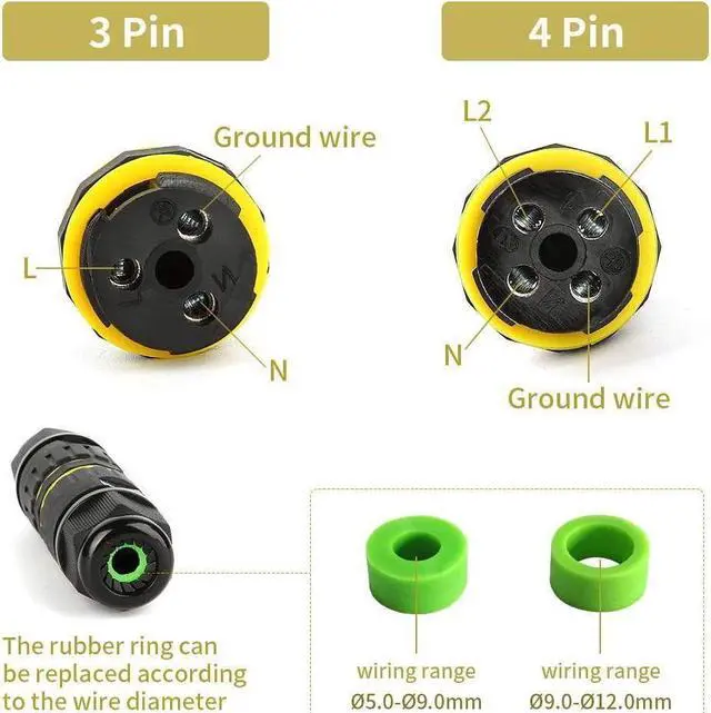 Alt view image 4 of 7 - BONAEVER 5 Packs 3 Pole Wire Connector Waterproof IP68 External Electrical Junction BoxM20 for Ø5-12mm Wire Range(AC 400V 24A)UL2 Way 3 Pin
