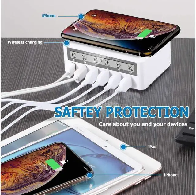 Alt view image 3 of 7 - BONAEVER USB Fast Charger Multi-Port 100W-6 Port USB Fast Charging Station with Quick Charge 3.0 QC 3.0 PD Speed Chargerwith 10W Max Wireless Charging