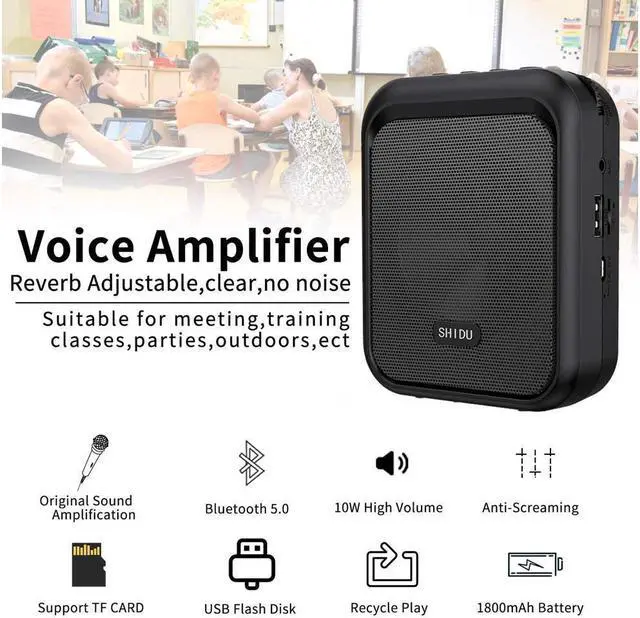 Alt view image 2 of 7 - BONAEVER Mini Voice Amplifier Portable Rechargeable Bluetooth Speaker with Wired Microphone Headset 10W 1800mAh PA Systerm Supports MP3 Format Audio for Teacher Taxi Driver Coaches