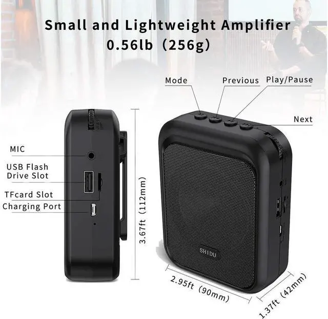 Alt view image 6 of 7 - BONAEVER Mini Voice Amplifier Portable Rechargeable Bluetooth Speaker with Wired Microphone Headset 10W 1800mAh PA Systerm Supports MP3 Format Audio for Teacher Taxi Driver Coaches