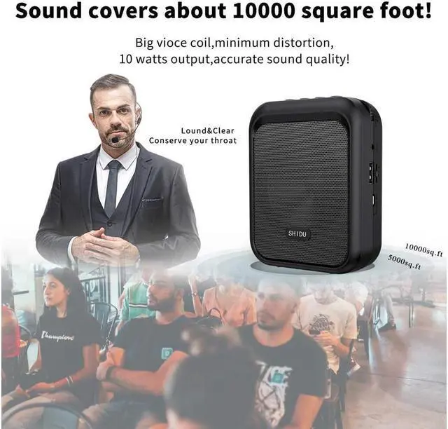Alt view image 3 of 7 - BONAEVER Mini Voice Amplifier Portable Rechargeable Bluetooth Speaker with Wired Microphone Headset 10W 1800mAh PA Systerm Supports MP3 Format Audio for Teacher Taxi Driver Coaches