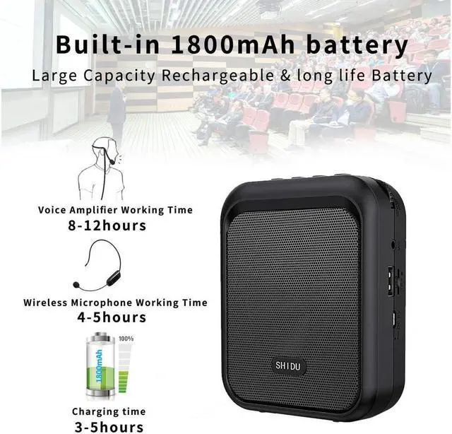 Alt view image 5 of 7 - BONAEVER Mini Voice Amplifier Portable Bluetooth Speaker with UHF Wireless Microphone Headset 10W 1800mAh PA Systerm Supports MP3 Format Audio for Teachers Coaches Training Tour Guide