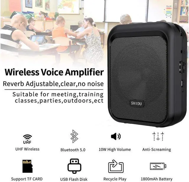 Alt view image 3 of 7 - BONAEVER Mini Voice Amplifier Portable Bluetooth Speaker with UHF Wireless Microphone Headset 10W 1800mAh PA Systerm Supports MP3 Format Audio for Teachers Coaches Training Tour Guide
