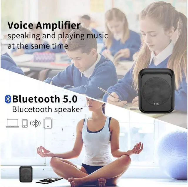 Alt view image 2 of 7 - BONAEVER Mini Voice Amplifier Portable Bluetooth Speaker with UHF Wireless Microphone Headset 10W 1800mAh PA Systerm Supports MP3 Format Audio for Teachers Coaches Training Tour Guide