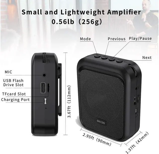Alt view image 6 of 7 - BONAEVER Mini Voice Amplifier Portable Bluetooth Speaker with UHF Wireless Microphone Headset 10W 1800mAh PA Systerm Supports MP3 Format Audio for Teachers Coaches Training Tour Guide