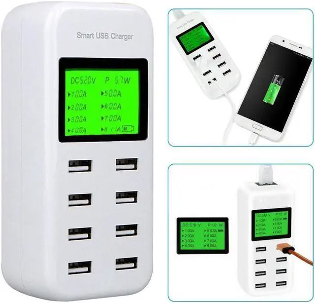 Main image of BONAEVER 8 Port Smart USB Charger Hub with LCD 40W Multi-Port USB Charging Station USB Wall Travel Charger for Smartphone