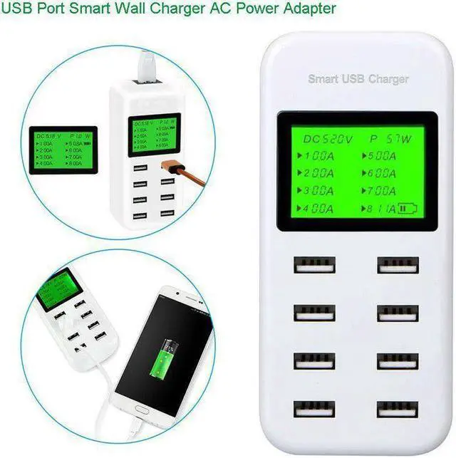 Alt view image 2 of 7 - BONAEVER 8 Port Smart USB Charger Hub with LCD 40W Multi-Port USB Charging Station USB Wall Travel Charger for Smartphone