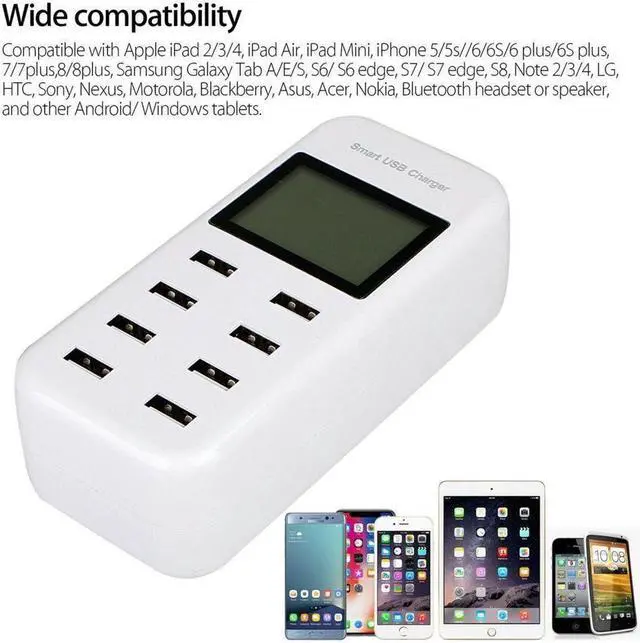 Alt view image 4 of 7 - BONAEVER 8 Port Smart USB Charger Hub with LCD 40W Multi-Port USB Charging Station USB Wall Travel Charger for Smartphone