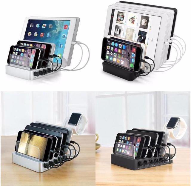 Alt view image 7 of 7 - BONAEVER 6 Ports USB Charger Hub Multiple USB Charging Standation Dock for Multiple Devices For iPhone iPad Cell Phone With Watch Bracket Stand andolder