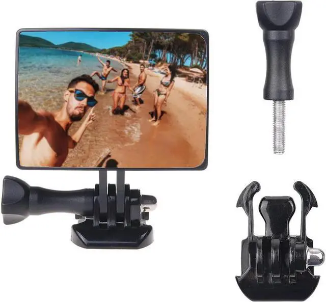 Main image of BONAEVER Selfie Flip Mirror - Compatible with GoPro 9/8/7/6/5 Black AKASO DJI Osmo Action Cam Xiaomi Cros Standour Mo Stand Action Cameras - with Dual Cold Shoe Mount Microphone Adapter Card Slot