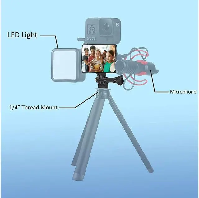 Alt view image 6 of 7 - BONAEVER Selfie Flip Mirror - Compatible with GoPro 9/8/7/6/5 Black AKASO DJI Osmo Action Cam Xiaomi Cros Standour Mo Stand Action Cameras - with Dual Cold Shoe Mount Microphone Adapter Card Slot