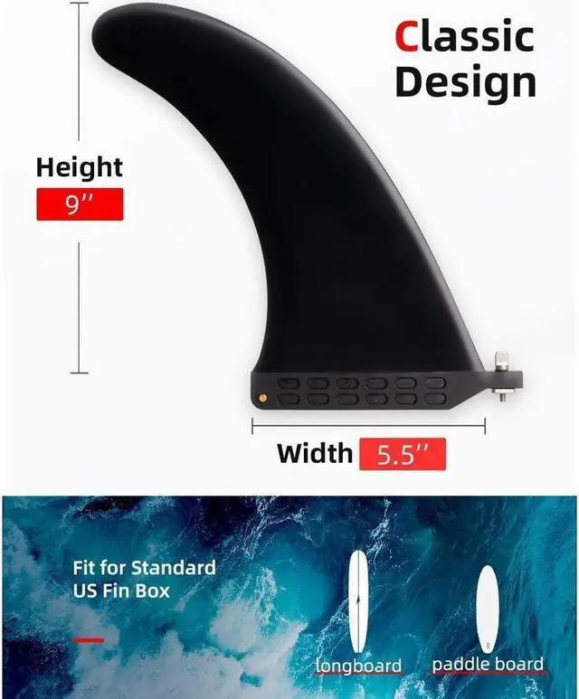 Alt view image 2 of 6 - BONAEVER 9" SUP Single Center Fin No Tool Fin Screw Fiberglass Reinforeced 9 inch SUP Replacement Fins for Surfboard Stand -up Paddle Board Longboard