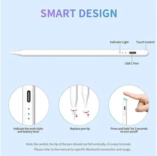 Alt view image 4 of 7 - BONAEVER Stylus Pen for iPad with Palm Rejection Compatible with 2018-2022 iPad Air 3rd/4th/5th iPad Pro 11/12.9 inch iPad 6th/7th/8th/9th iPad Mini 5th/6th Tilt Sensitivity iPad Pencil White
