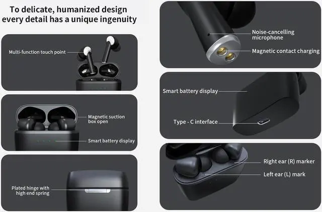 Alt view image 4 of 7 - Wireless Bluetooth 5.2 Earphone Earbuds HiFi Stereo Sound IPX7 Waterproof Deep Bass in-Ear Headphone Touch Control ANC Noise Cancellation Sport Workout Running Gaming Headset for iPhone Android